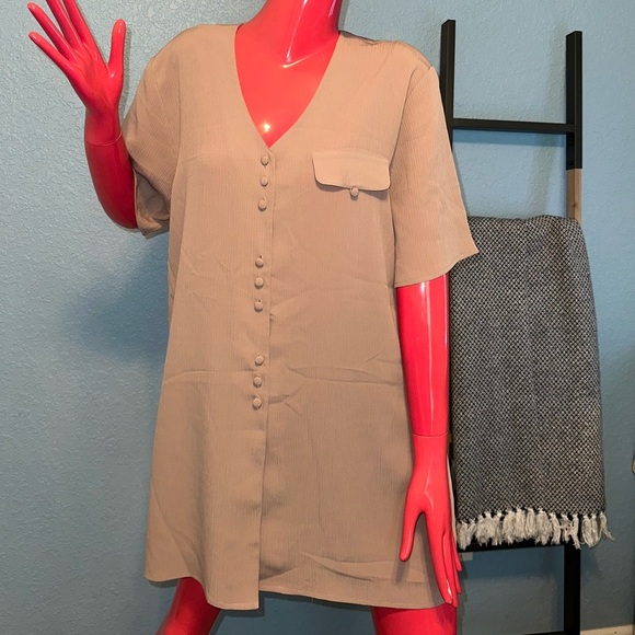 Women's Beige Button Down Shirt - Picture 5 of 9